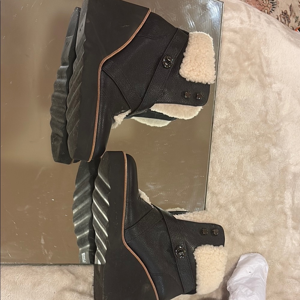 Coach Black and Cream Winter Boots with Rugged Design